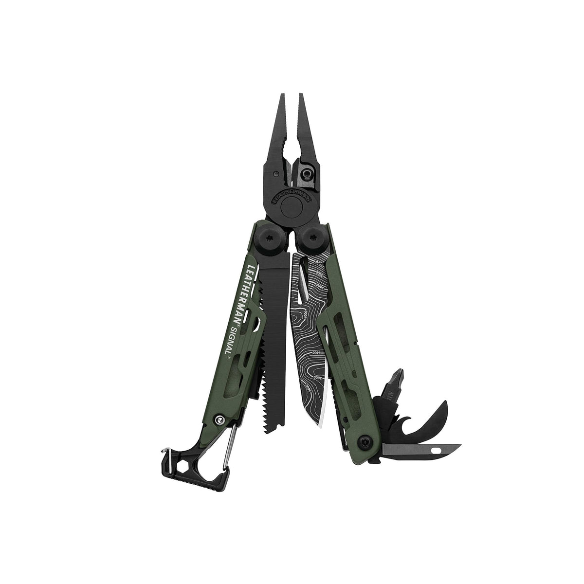 Leatherman Signal with pliers open showing multitool versatility for outdoor tasks.