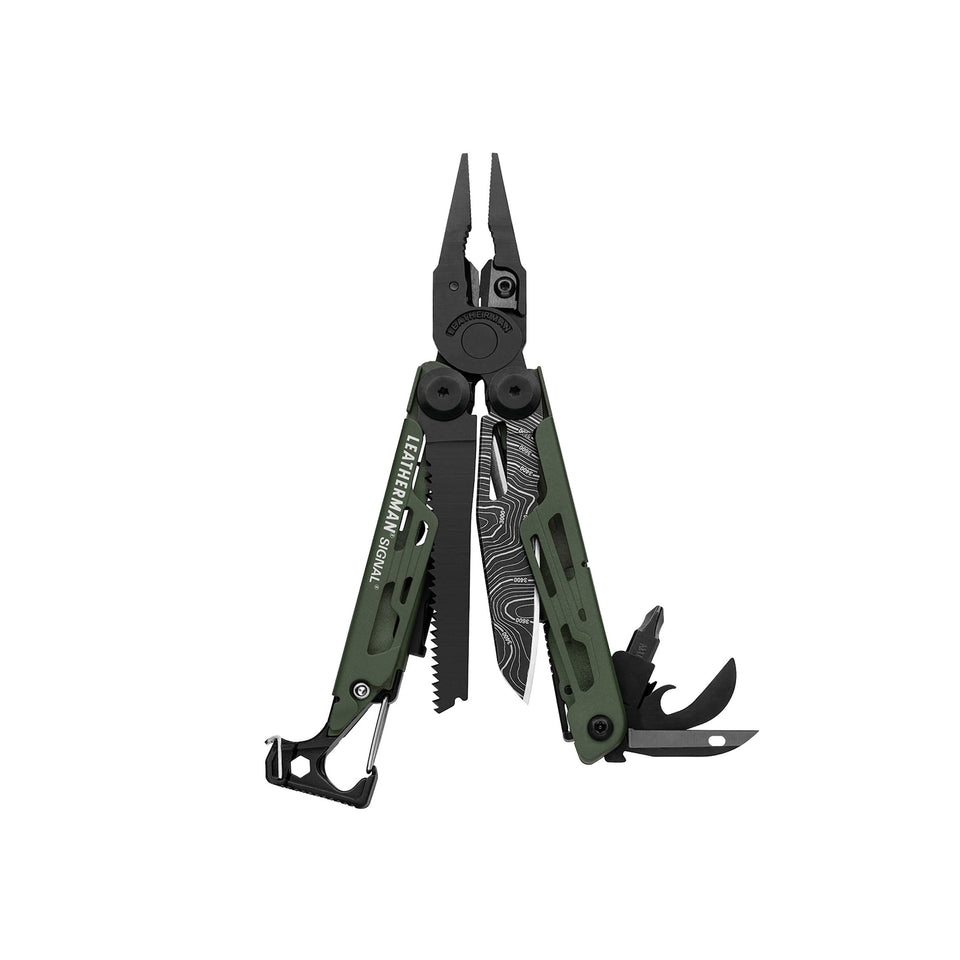 Leatherman Signal with pliers open showing multitool versatility for outdoor tasks.