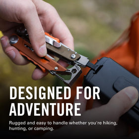 Leatherman Signal pliers-wire-cutters in action for quick field adjustments.