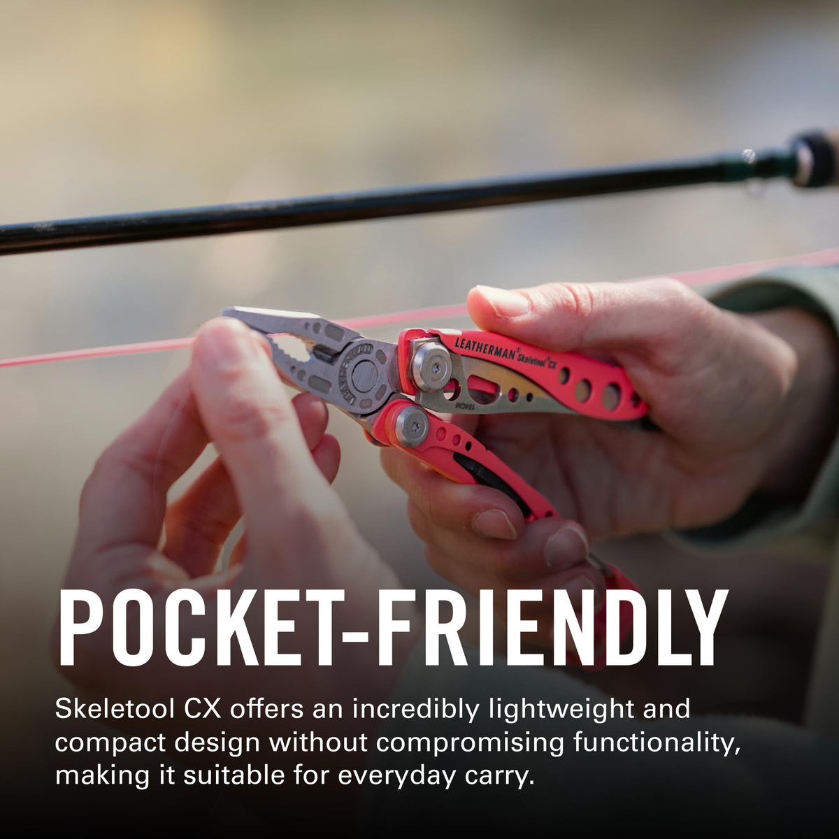 Leatherman Skeletool CX guava one-hand use with FREE technology