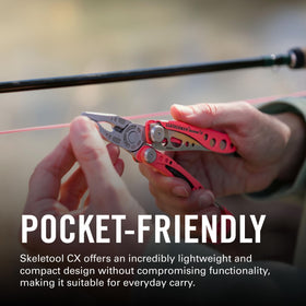 Leatherman Skeletool CX guava one-hand use with FREE technology