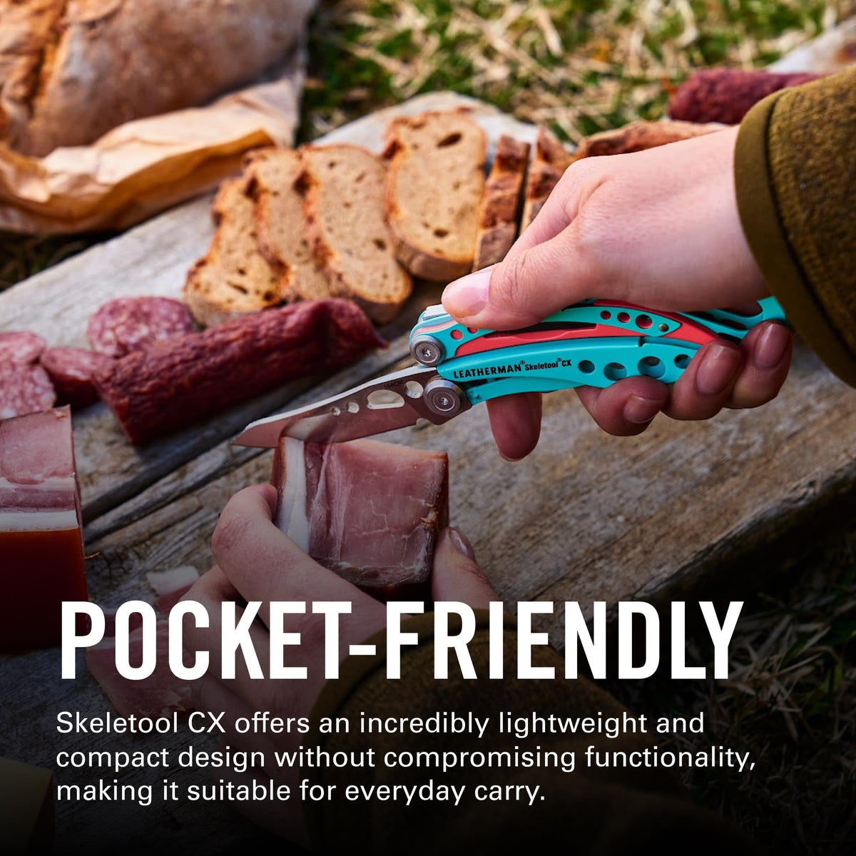 Skeletool CX in outdoor camping setup with paracord and gear