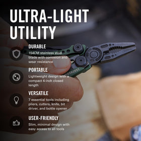 Leatherman Skeletool CX wire cutters support light-duty electronics and craft tasks.