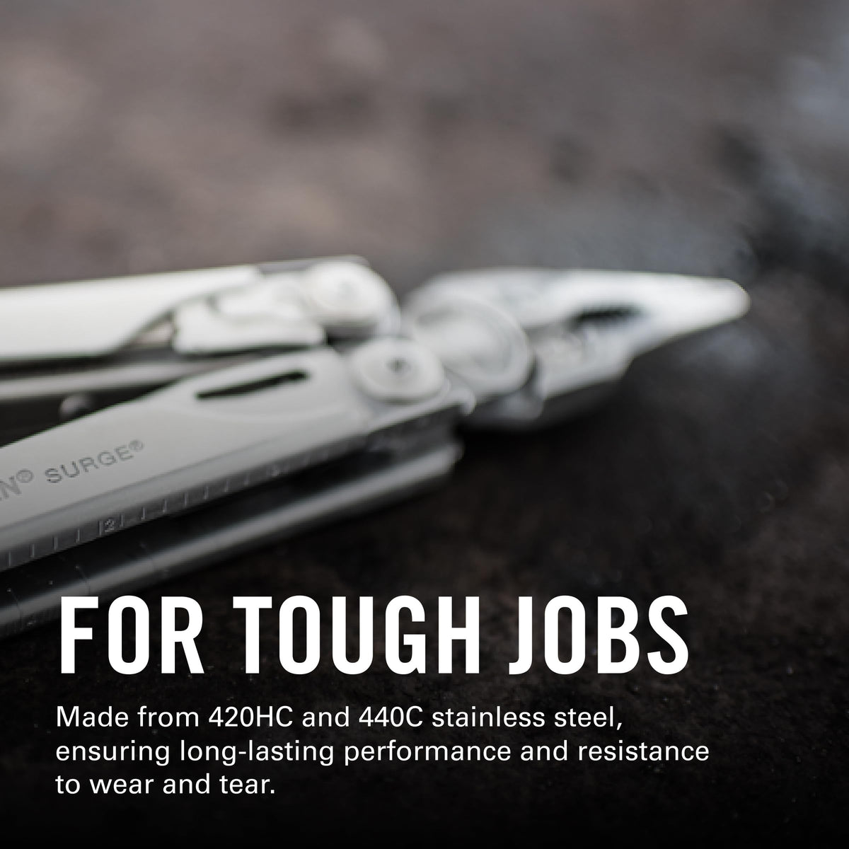 Leatherman Surge long blades cutting through material for precision