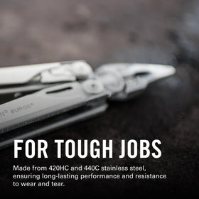 Leatherman Surge long blades cutting through material for precision