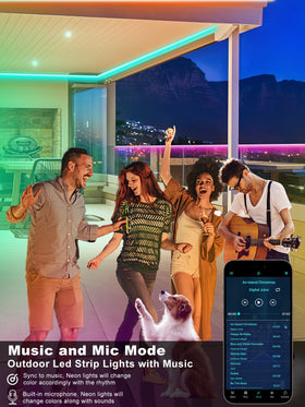 Ledagic RGB strip lights syncing with music for dynamic ambience.