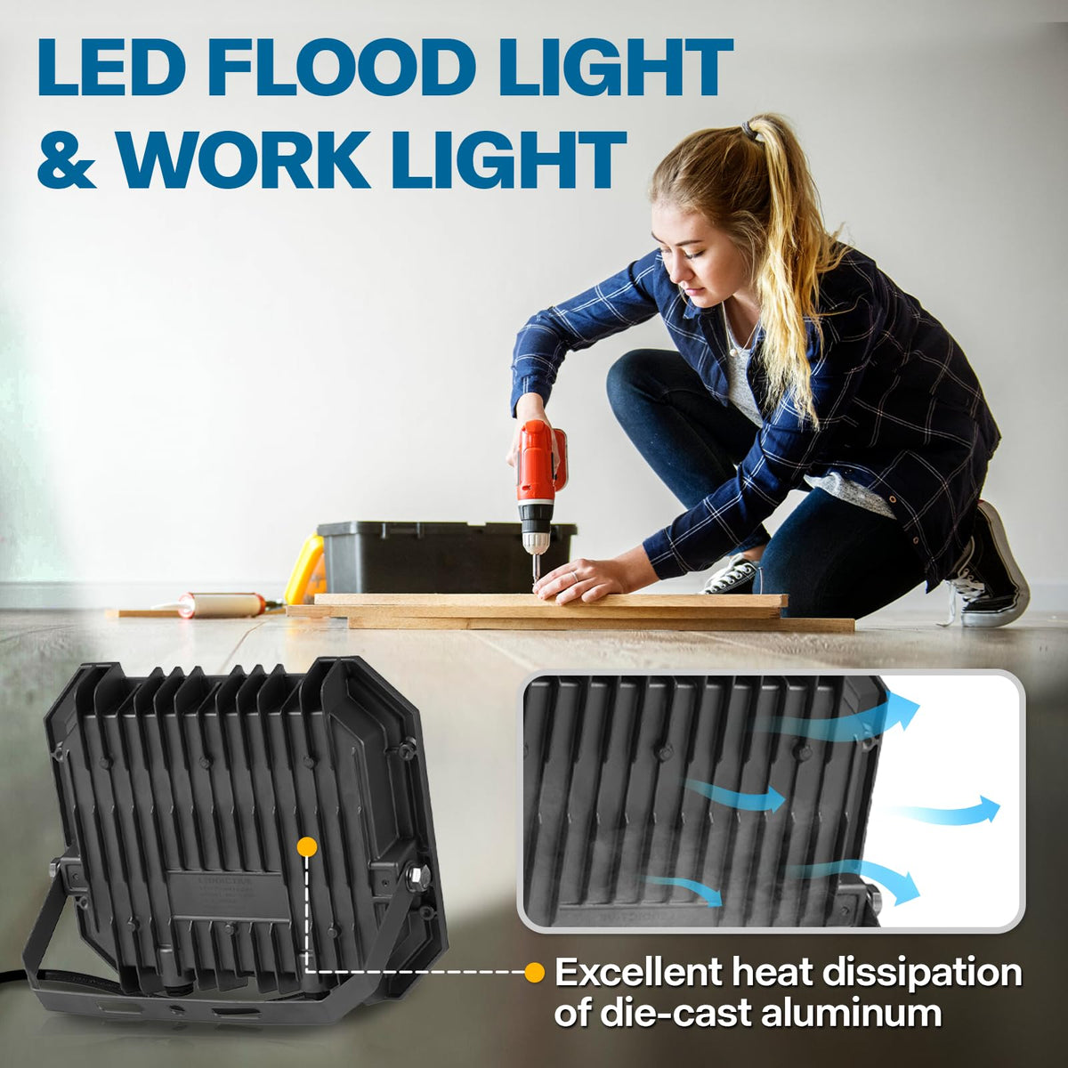 Leddictive flood light 6000K daylight color for precise work lighting.