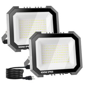 Leddictive LED flood light front view showing 100W brightness for outdoor spaces.