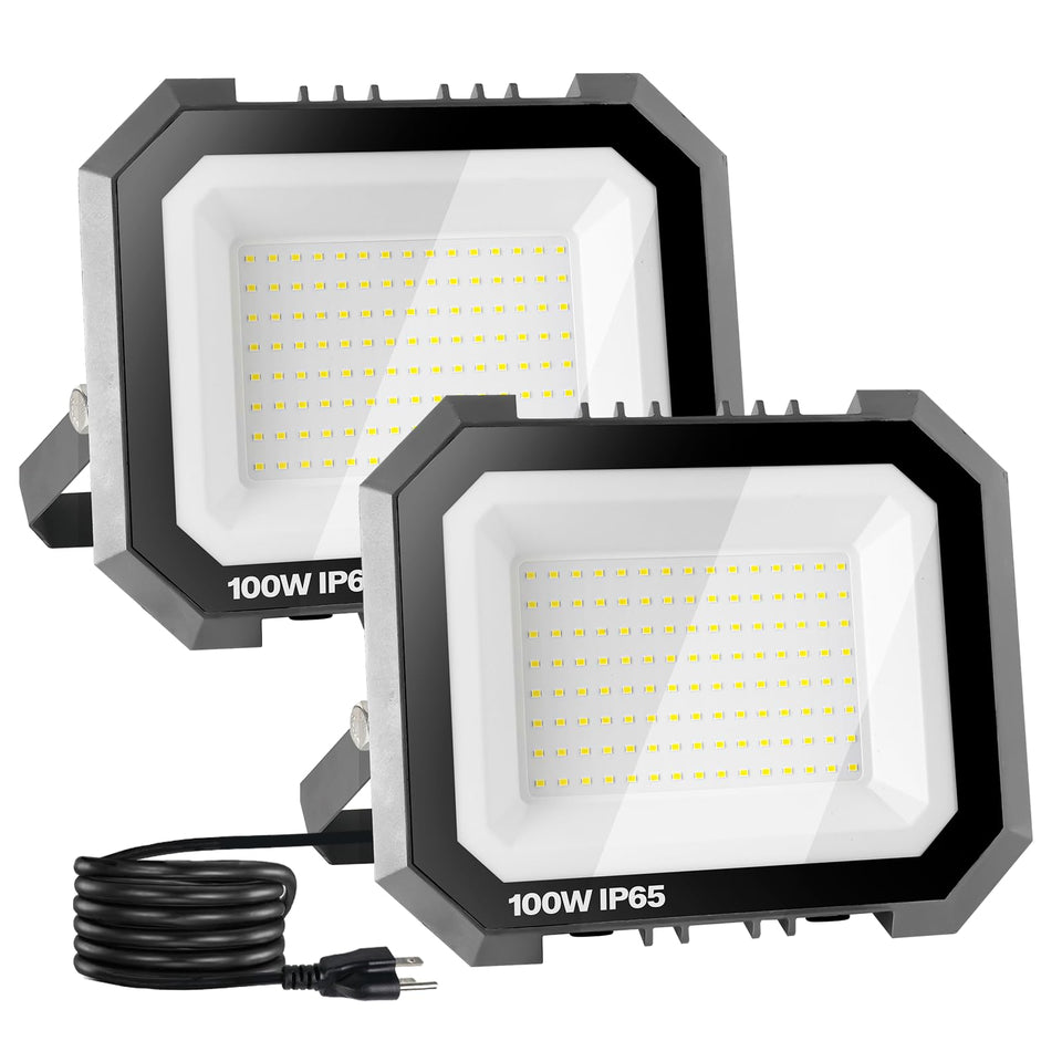 Leddictive LED flood light front view showing 100W brightness for outdoor spaces.