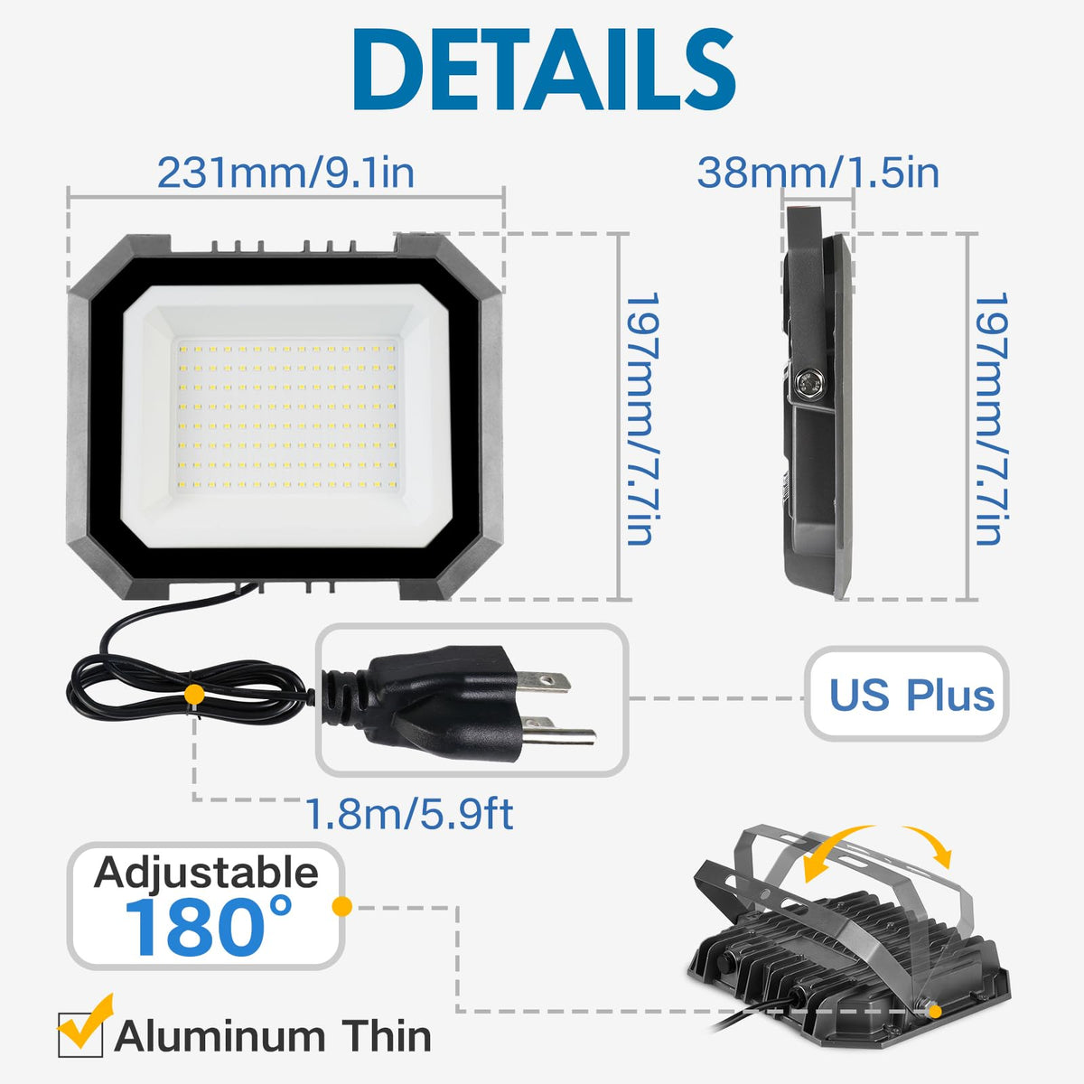 Leddictive flood light IP65 weatherproof seals against rain and snow.