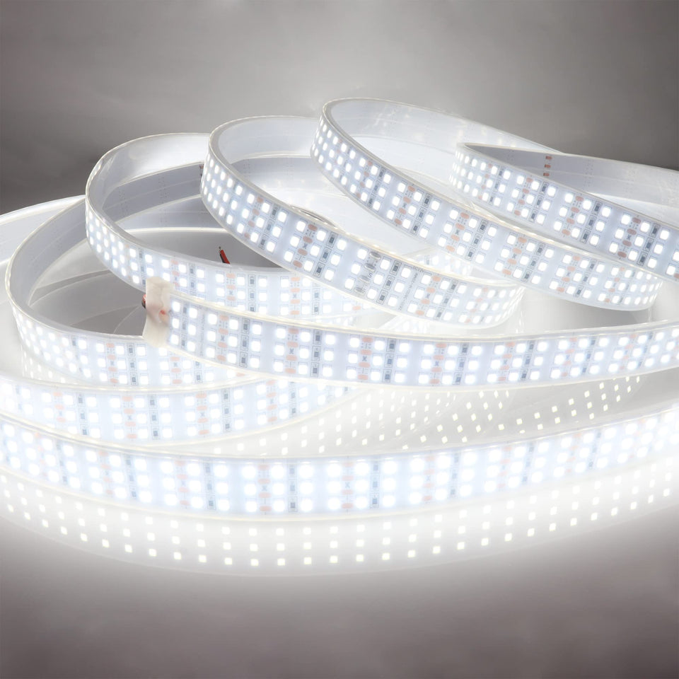 LEDENET triple-row 16.4ft white LED strip providing bright indoor lighting.