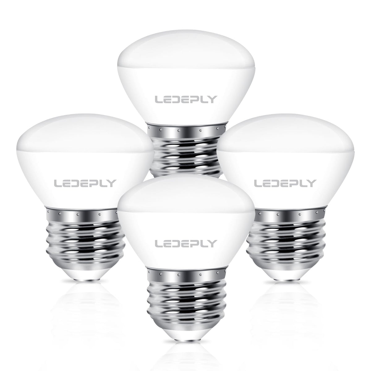 LEDEPLY R14 LED bulb in a dimmable setup showing 4W power and 40W equivalent brightness