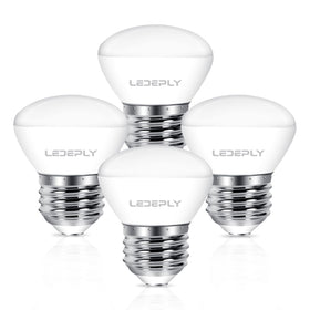 LEDEPLY R14 LED bulb in a dimmable setup showing 4W power and 40W equivalent brightness