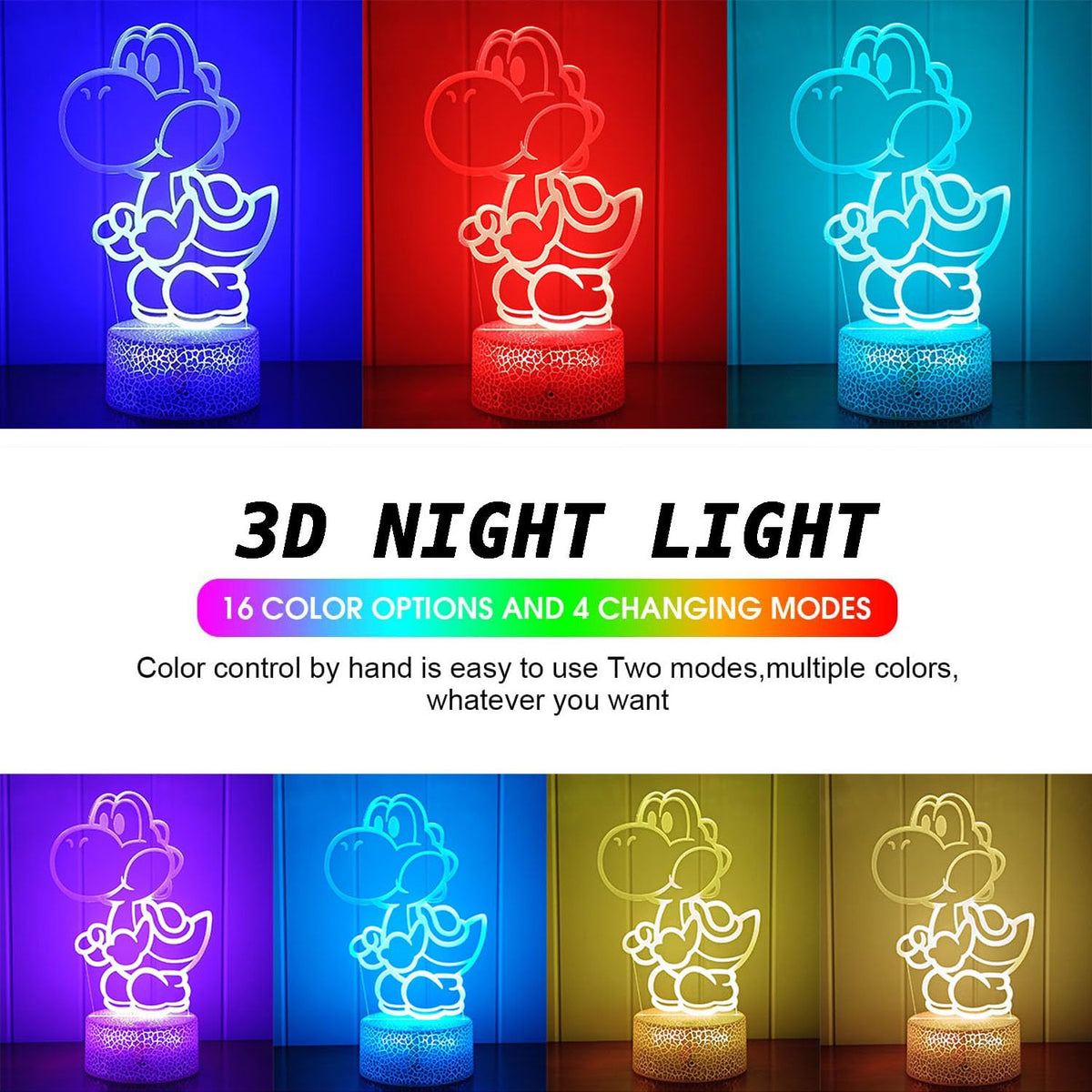 LEDERGO Yoshi Night Light battery option supports bedside use without cables.