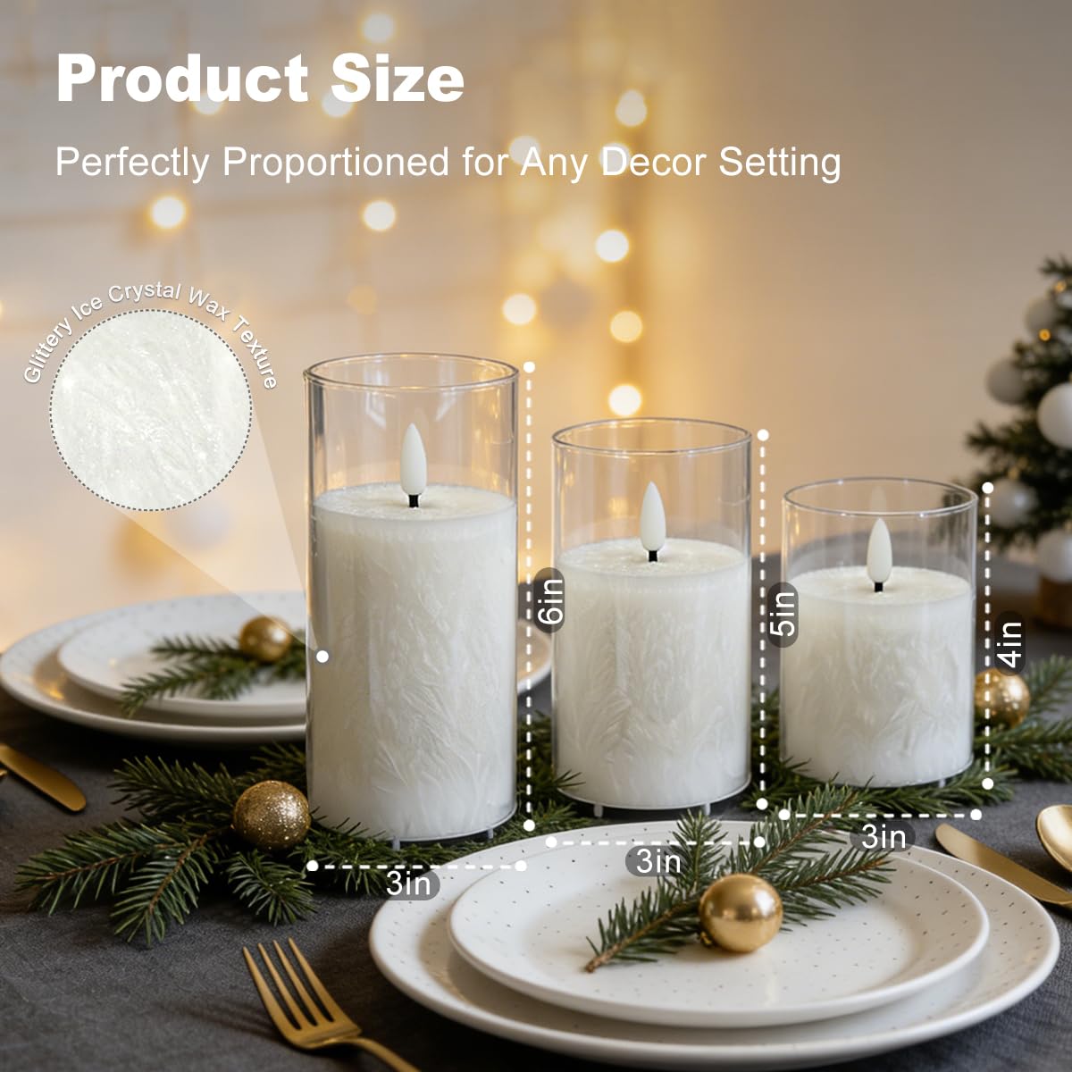 LEDHOLYT 3-piece ice crystal glass candle set elevates decor and events.