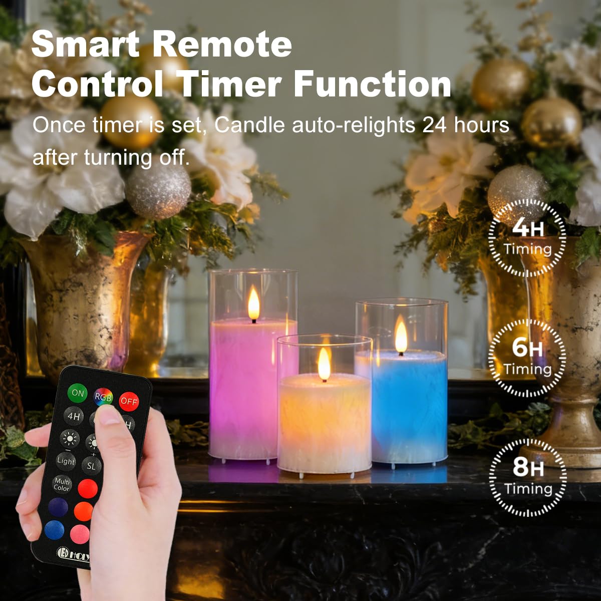LEDHOLYT color changing LED flameless candle for mood lighting and RGB effects.