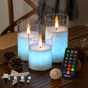 LEDHOLYT rechargeable ice crystal glass candle with lifelike flame for safe ambient lighting.