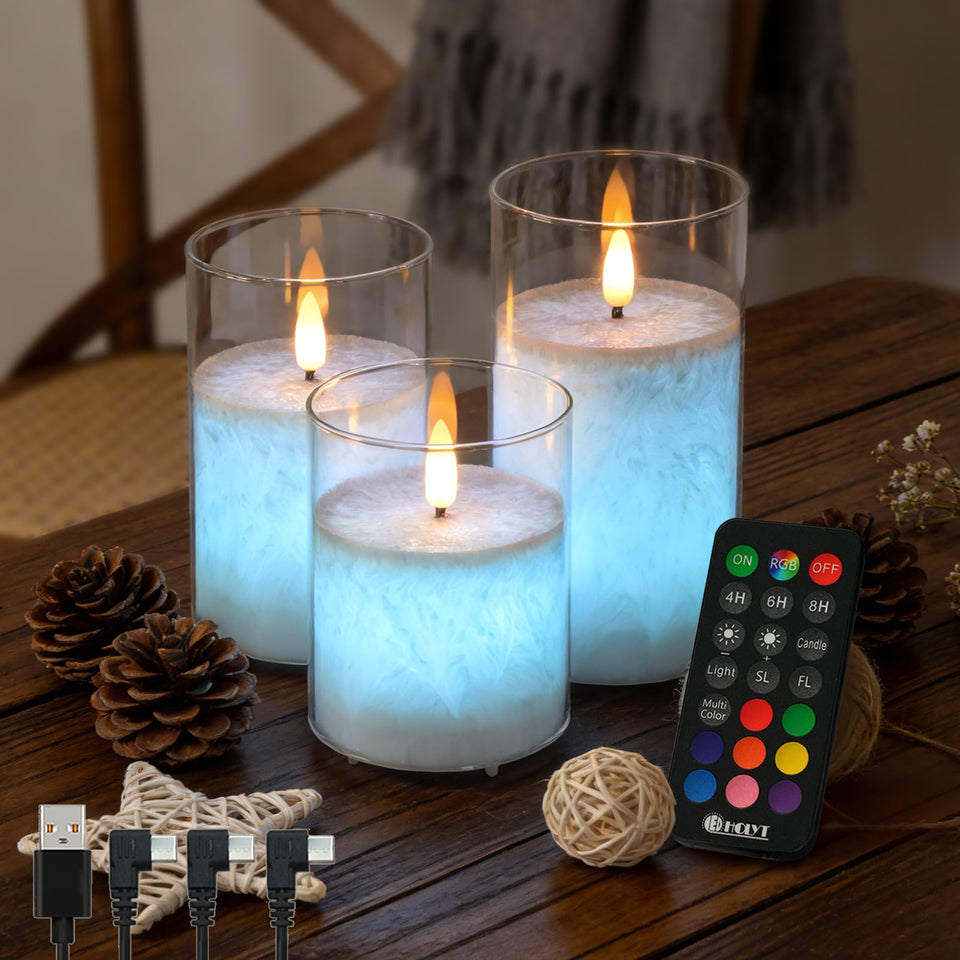 LEDHOLYT rechargeable ice crystal glass candle with lifelike flame for safe ambient lighting.