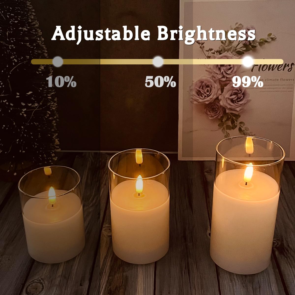 LEDHOLYT remote-control timer candle setup for easy brightness control.