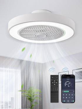 LEDIARY 20-inch low-profile bladeless ceiling fan with light for quiet cooling