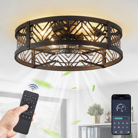 LEDIARY 20in caged ceiling fan with light in black, ideal for year-round comfort.