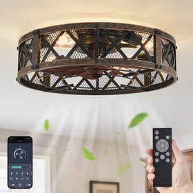 LEDIARY 20-inch caged ceiling fan with light in black gold for versatile cooling.