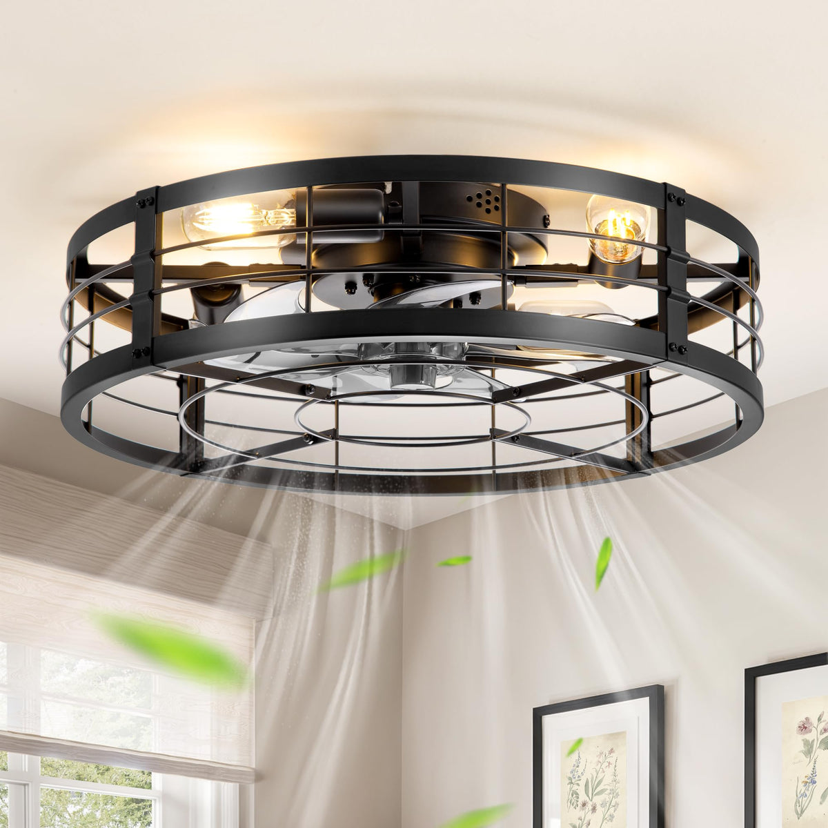 LEDIARY 20in caged fan with light and remote for quiet bedroom cooling.