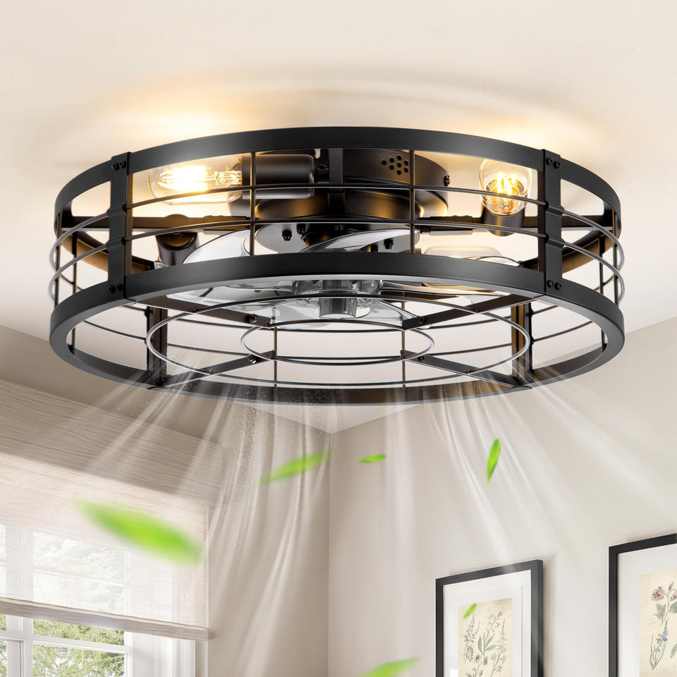 LEDIARY 20in caged fan with light and remote for quiet bedroom cooling.