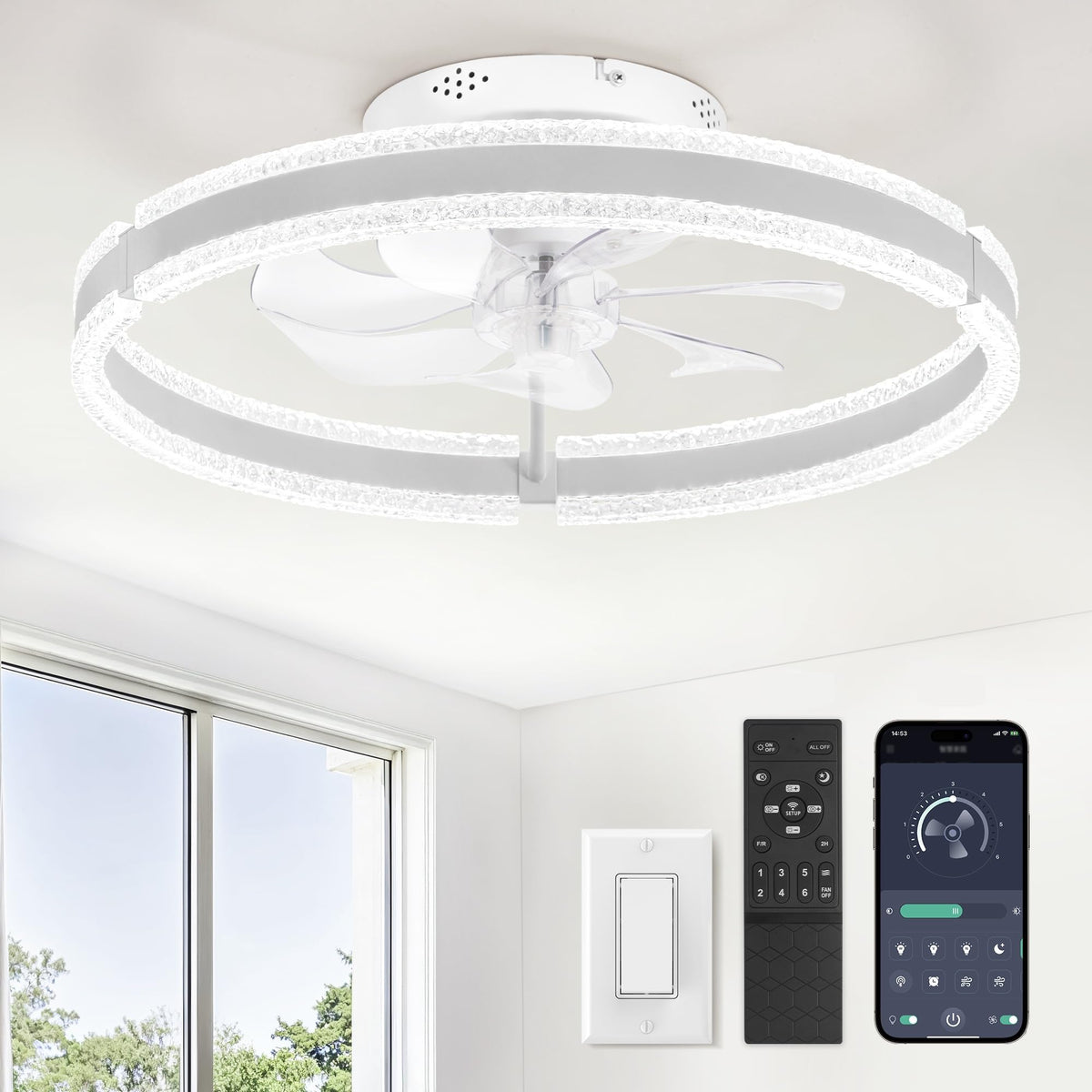 LEDIARY ceiling fan with light compact assembly for quick setup