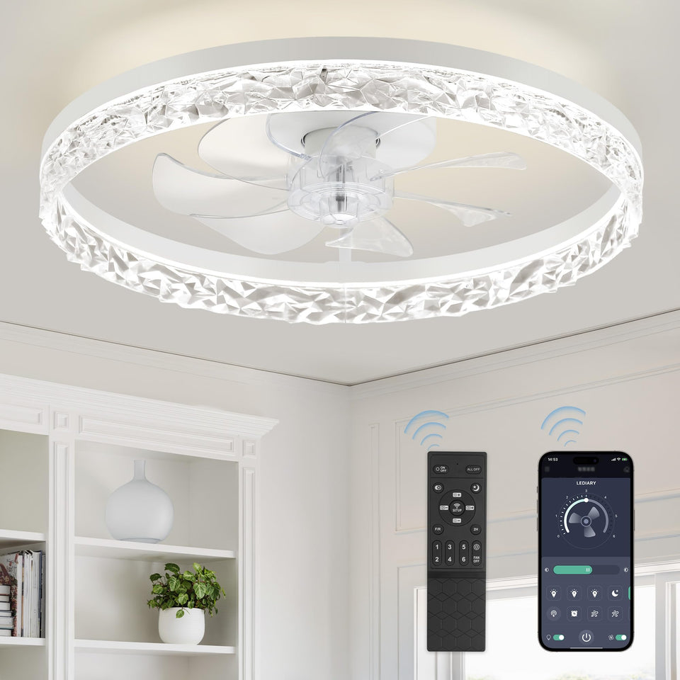 LEDIARY 20-inch ceiling fan with light and remote for easy cooling.