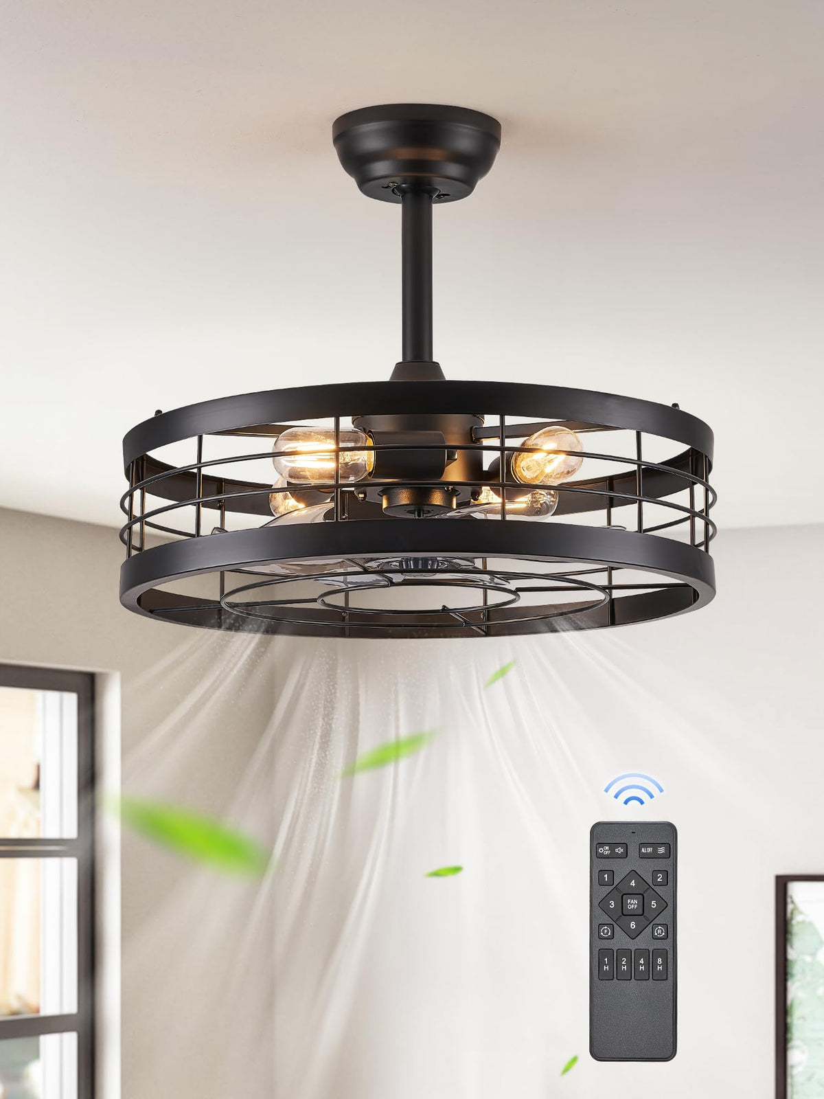 LEDIARY 20 inch fandelier with caged design adds stylish lighting to compact rooms.