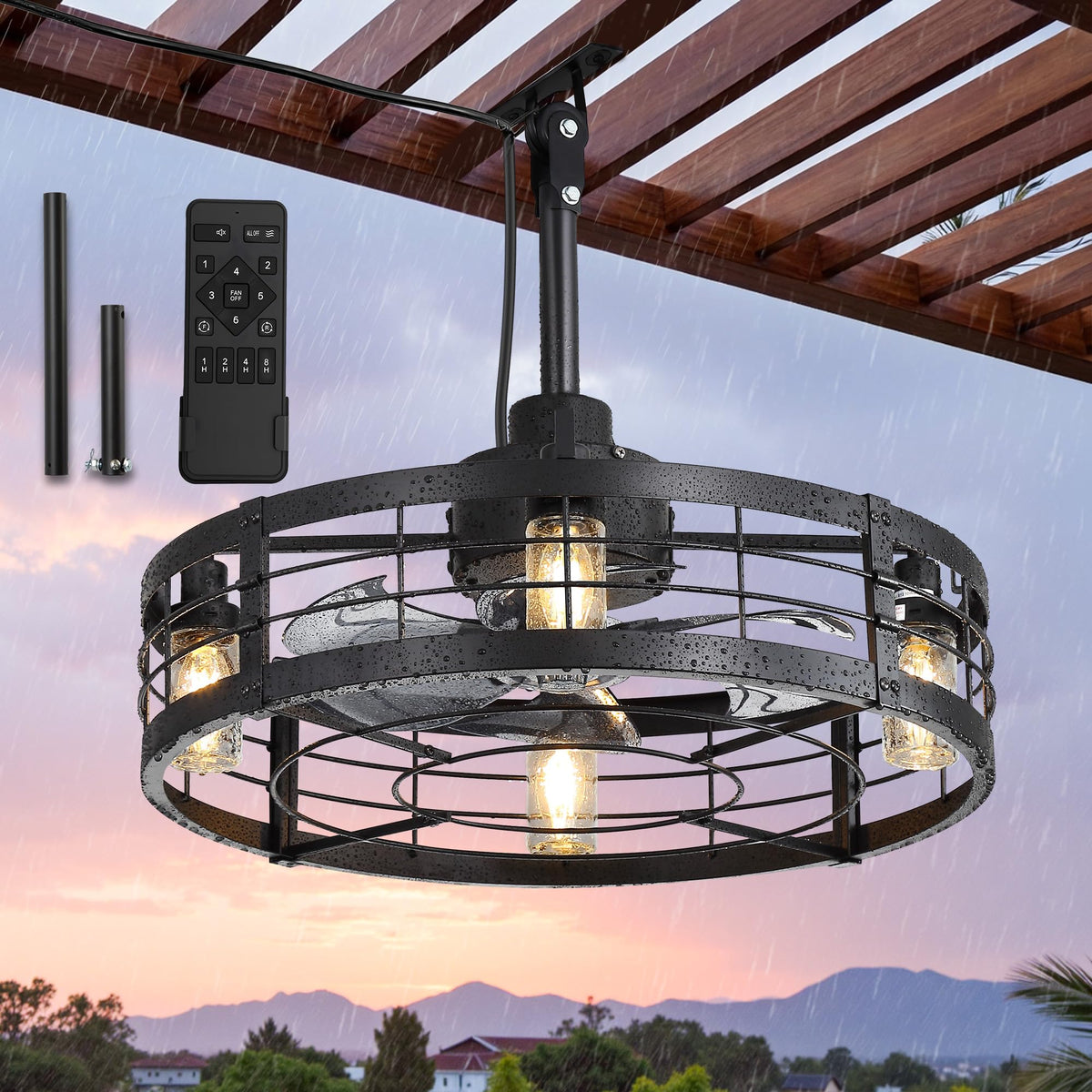 LEDIARY 22in outdoor fan with light and remote for easy backyard cooling