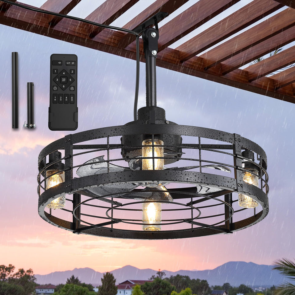 LEDIARY 22in outdoor fan with light and remote for easy backyard cooling