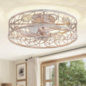 LEDIARY 23-inch caged ceiling fan with lights in white and gold for larger rooms.