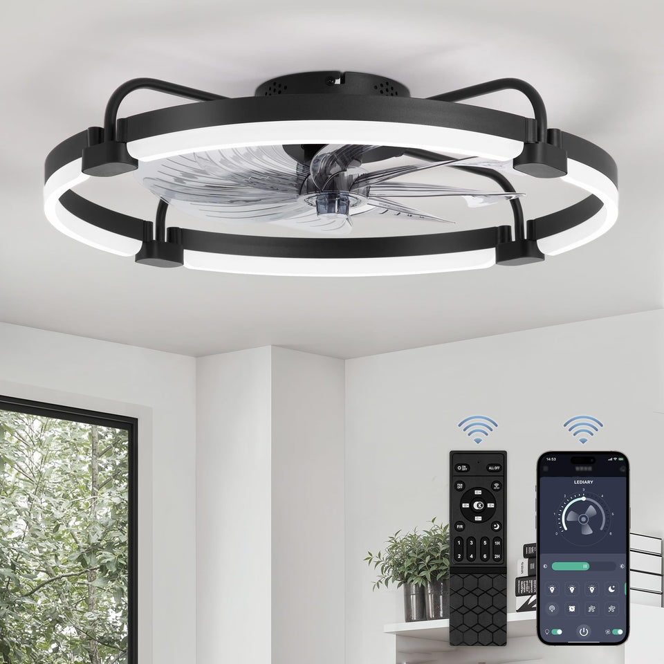 LEDIARY 24-inch ceiling fan with light and remote for versatile living spaces.