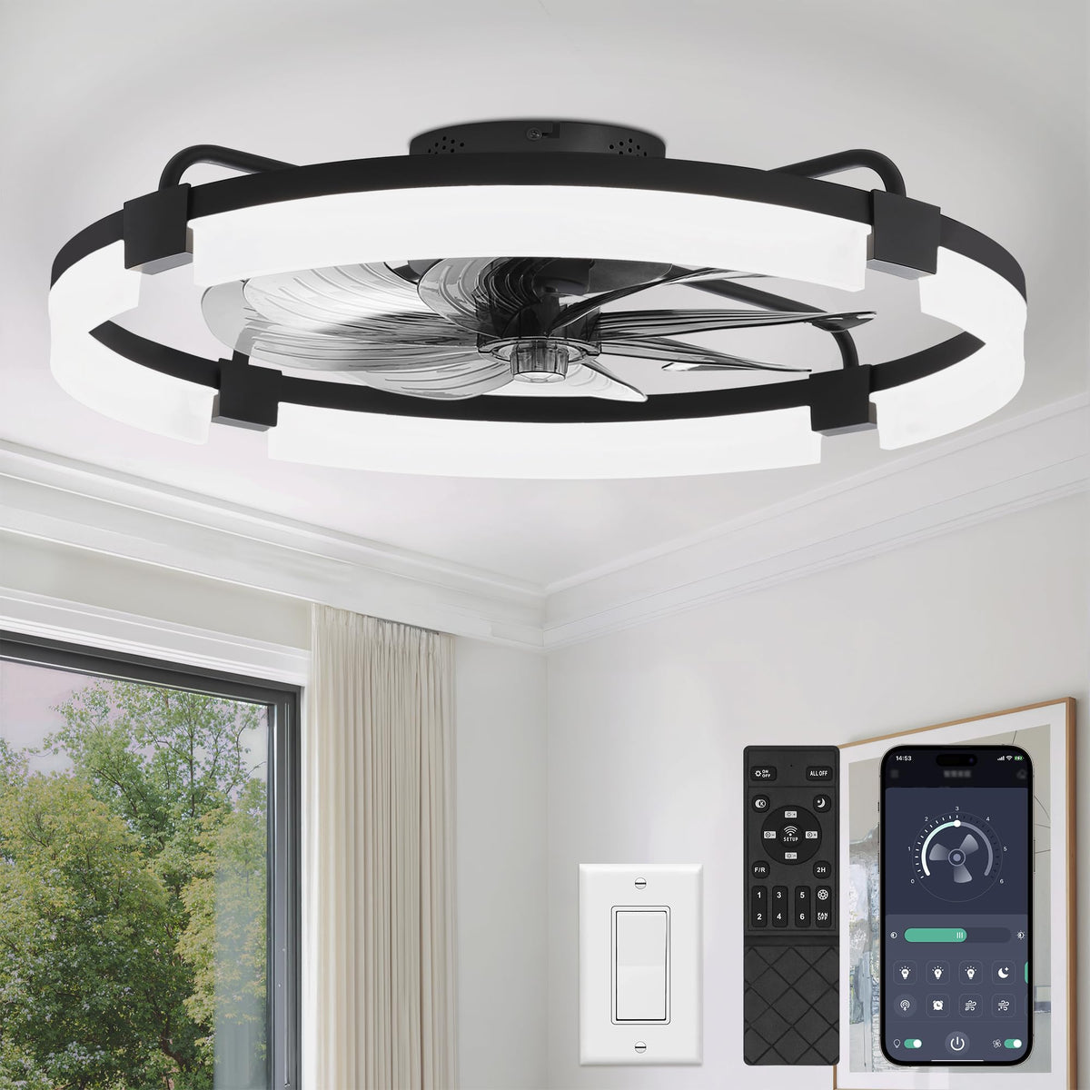 LEDIARY 24-inch ceiling fan with lights remote for quiet, versatile cooling.