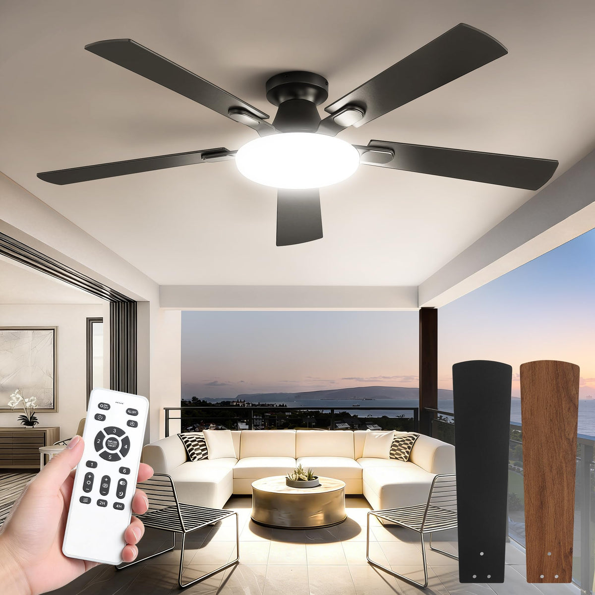 LEDIARY 52-inch ceiling fan with remote provides bright, adjustable lighting.