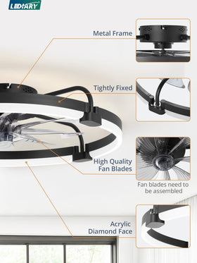 LEDIARY 8‑blade design delivering strong wind with low noise.