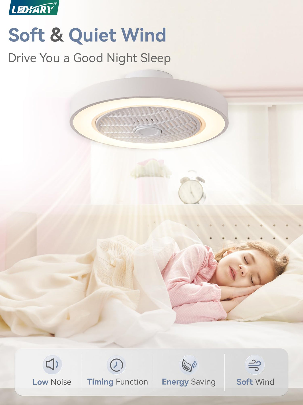 LEDIARY app-controlled bladeless ceiling fan with color temperature options