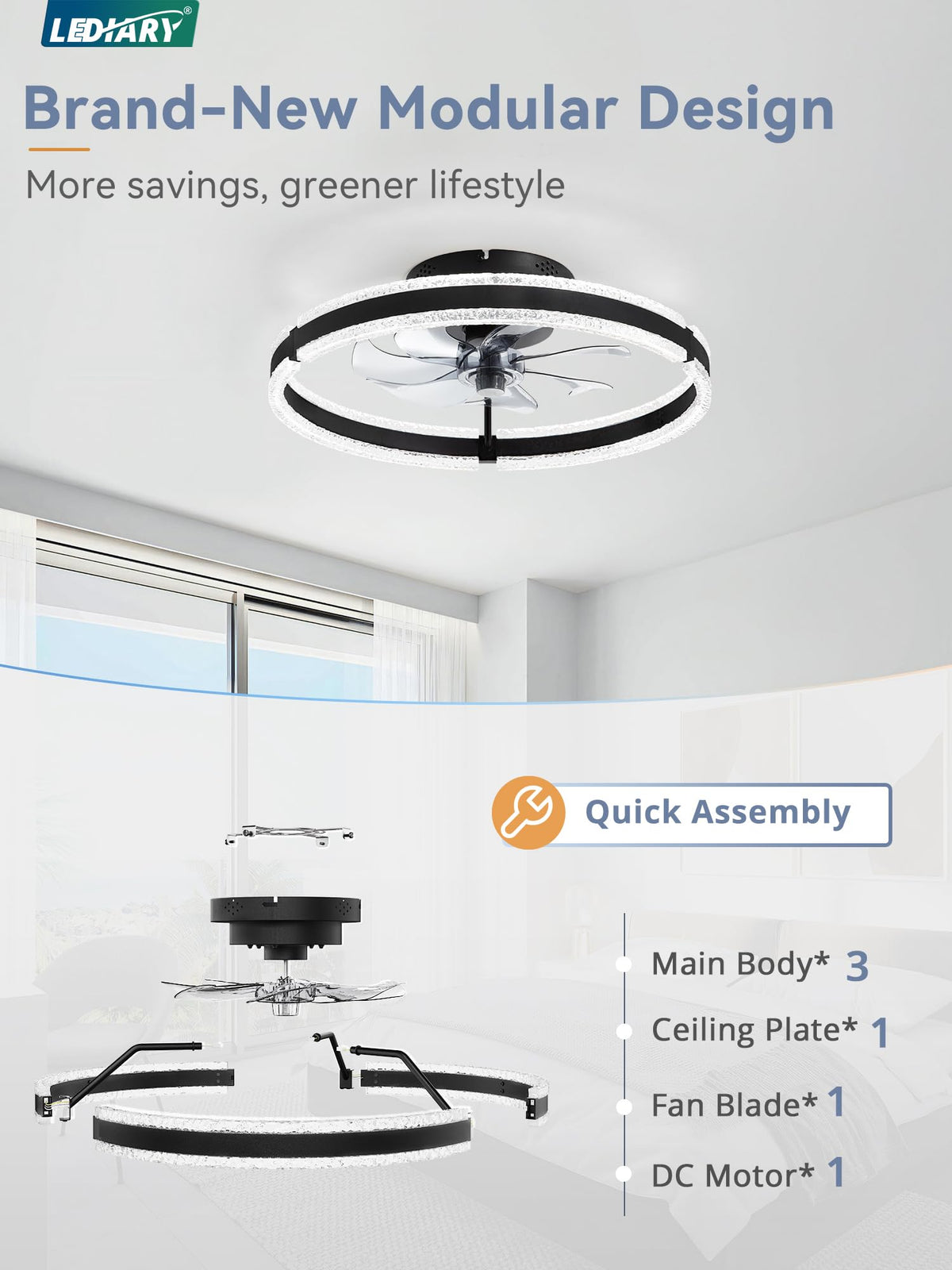 LEDIARY assembly guide visuals aiding quick setup.