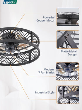 LEDIARY black caged ceiling fan with E26 bulb base.