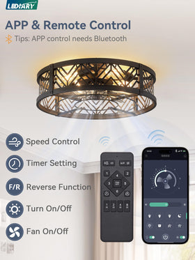 LEDIARY 20in caged ceiling fan remote control view for convenient operation.