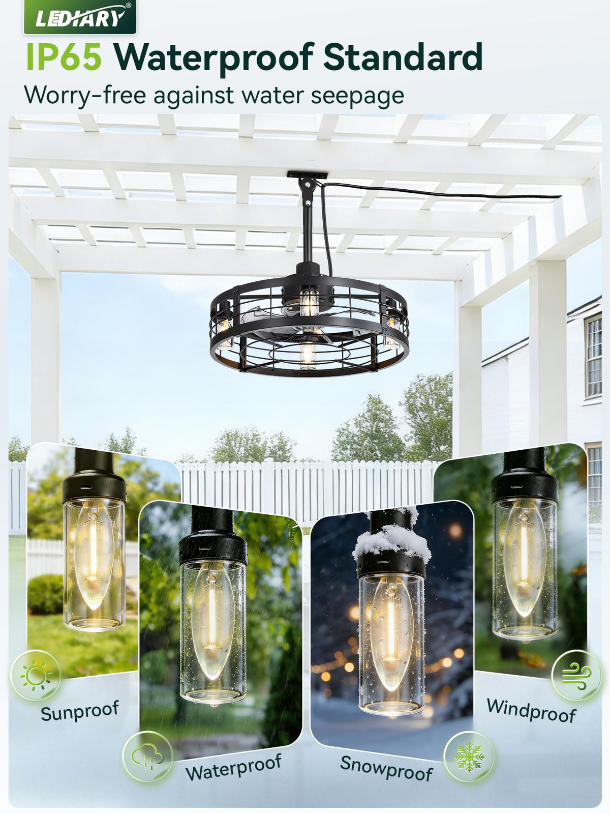 LEDIARY caged ceiling fan installation with downrods for quick setup