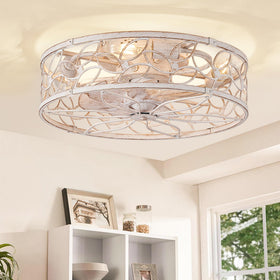 LEDIARY caged ceiling fan lights in white gold for modern living rooms.