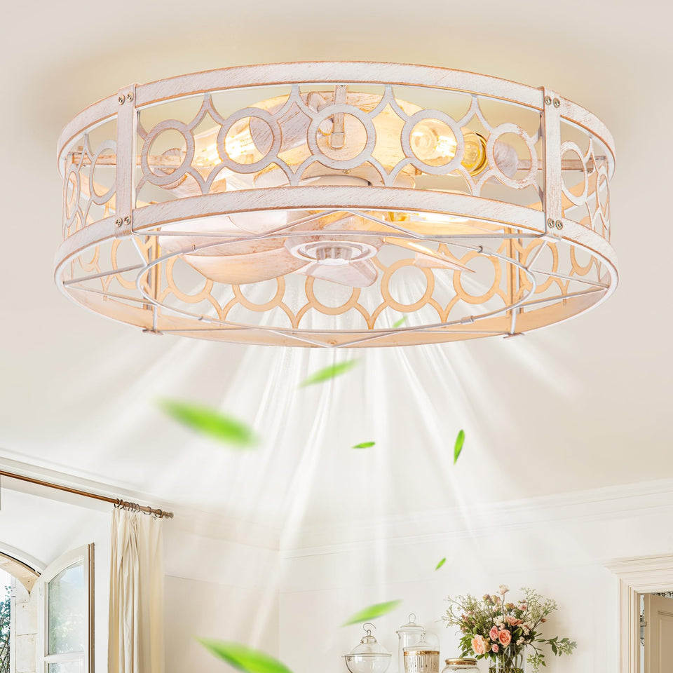 LEDIARY caged ceiling fan with light for cozy bedrooms and ambient airflow