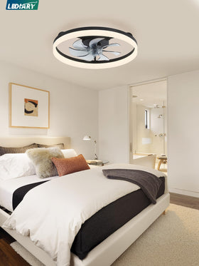 LEDIARY black fandelier enhances a contemporary bedroom