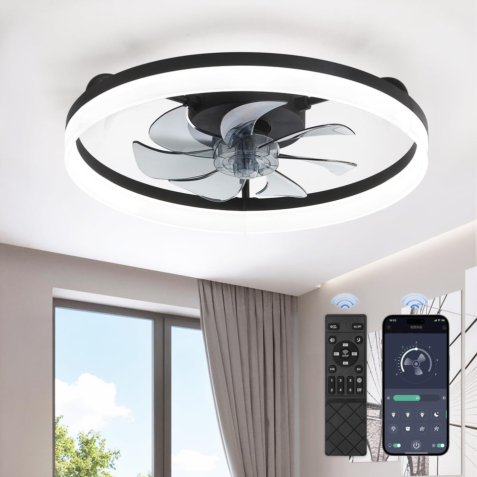LEDIARY ceiling fan lights in black with bladeless integrated design for safety