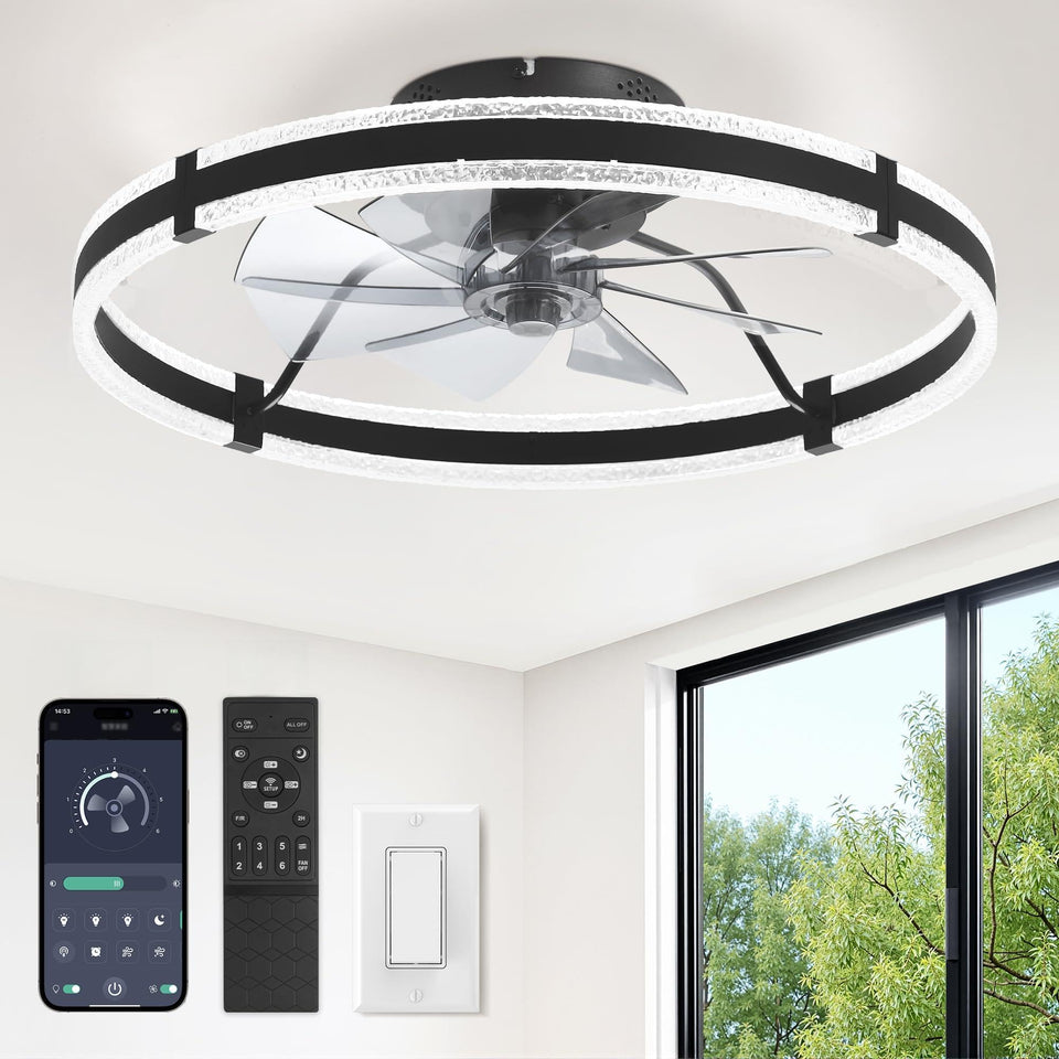 LEDIARY ceiling fan light with diamond texture enhances modern bedrooms.