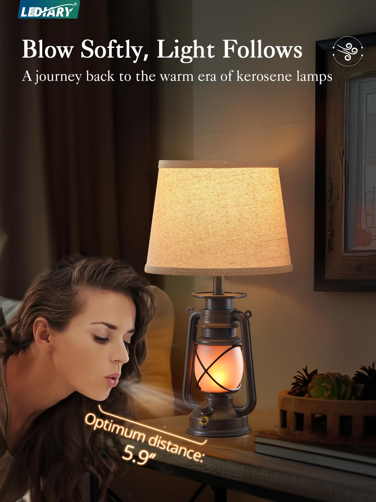 LEDIARY dancing flame lantern with top light creates cozy mood lighting