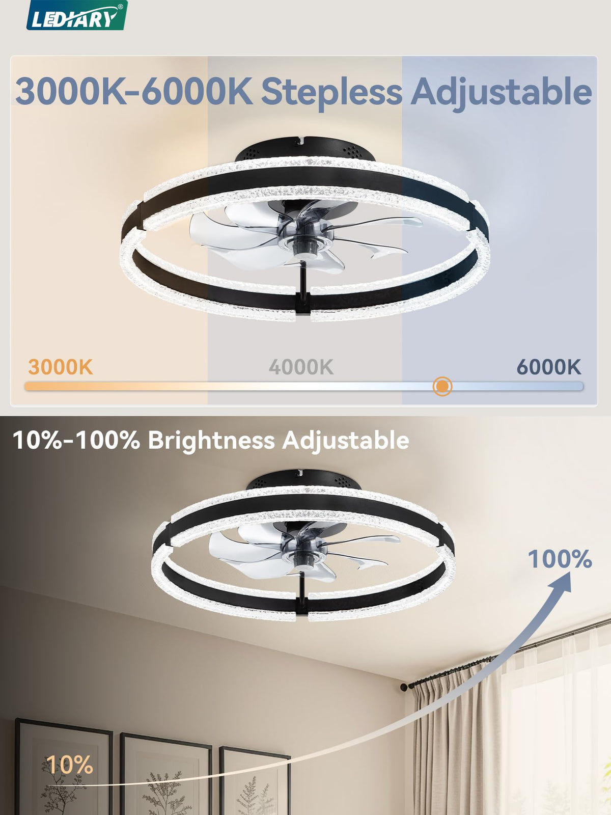 LEDIARY dimmable light 3000K-6000K for ambiance.